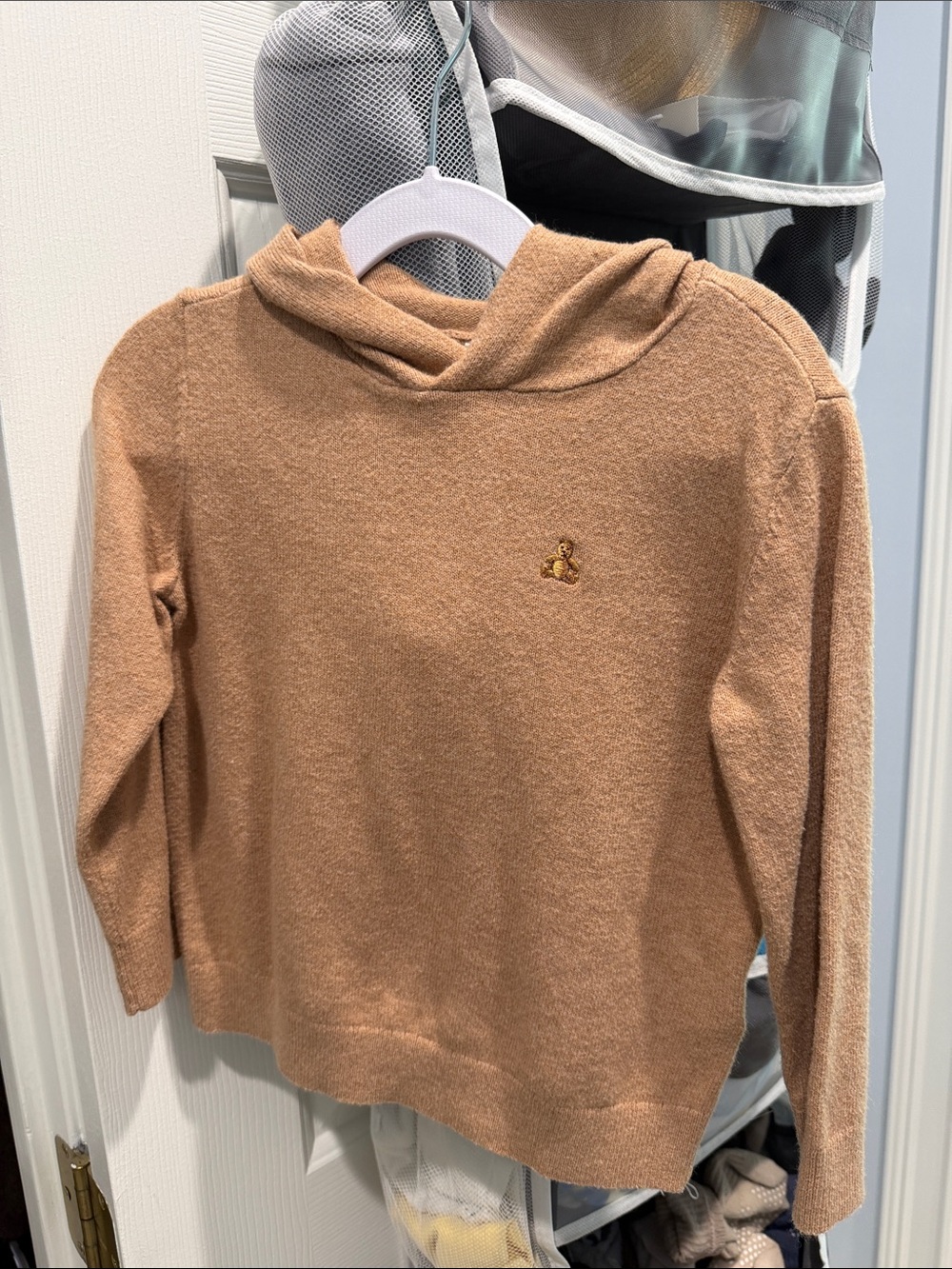 Beige Hooded Women's Sweater with Embroidered Accent
